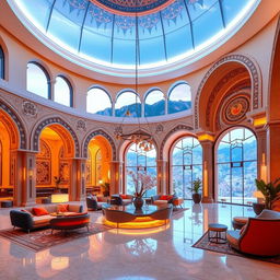 A stunning interior architecture project that beautifully blends traditional Lebanese design elements with a modern futuristic style