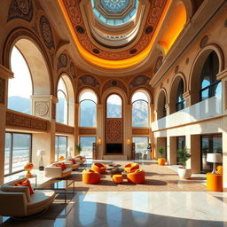 A stunning interior architecture project that beautifully blends traditional Lebanese design elements with a modern futuristic style