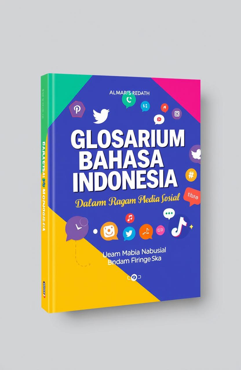 A visually engaging book cover design for 'Glosarium Bahasa Indonesia Dalam Ragam Media Sosial'