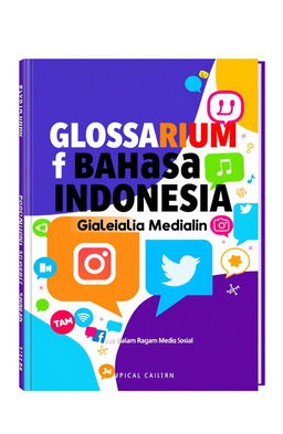A visually engaging book cover design for 'Glosarium Bahasa Indonesia Dalam Ragam Media Sosial'