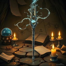 An engaging and mystical illustration of a two-prong tuning fork designed for a Dungeons & Dragons setting
