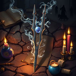 An engaging and mystical illustration of a two-prong tuning fork designed for a Dungeons & Dragons setting