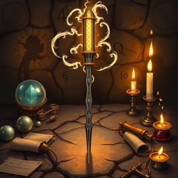 An engaging and mystical illustration of a two-prong tuning fork designed for a Dungeons & Dragons setting