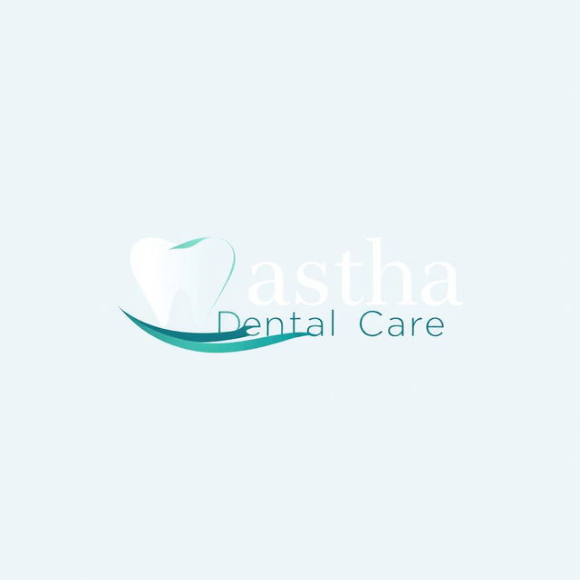 A stunning, modern logo design for "Aastha Dental Care" featuring a tooth icon integrated with a gentle, flowing wave to symbolize care and comfort