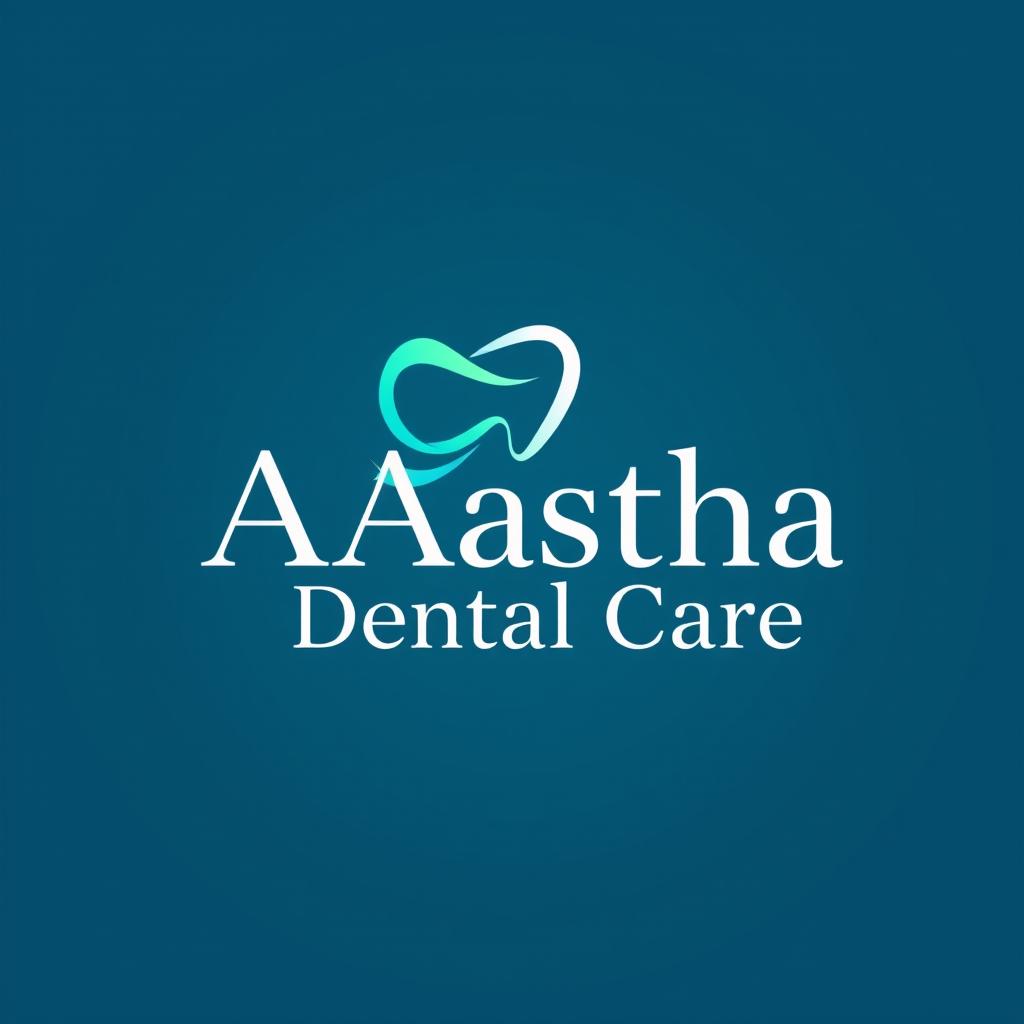 A stunning, modern logo design for "Aastha Dental Care" featuring a tooth icon integrated with a gentle, flowing wave to symbolize care and comfort