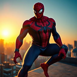 A vibrant superhero scene featuring a character wearing a realistic Spiderman costume