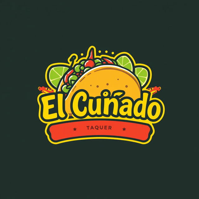 A vibrant and eye-catching logo for a taquería named 'El Cuñado'
