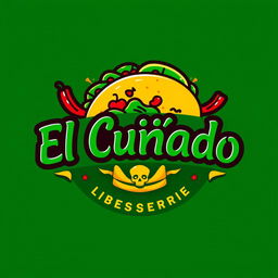 A vibrant and eye-catching logo for a taquería named 'El Cuñado'