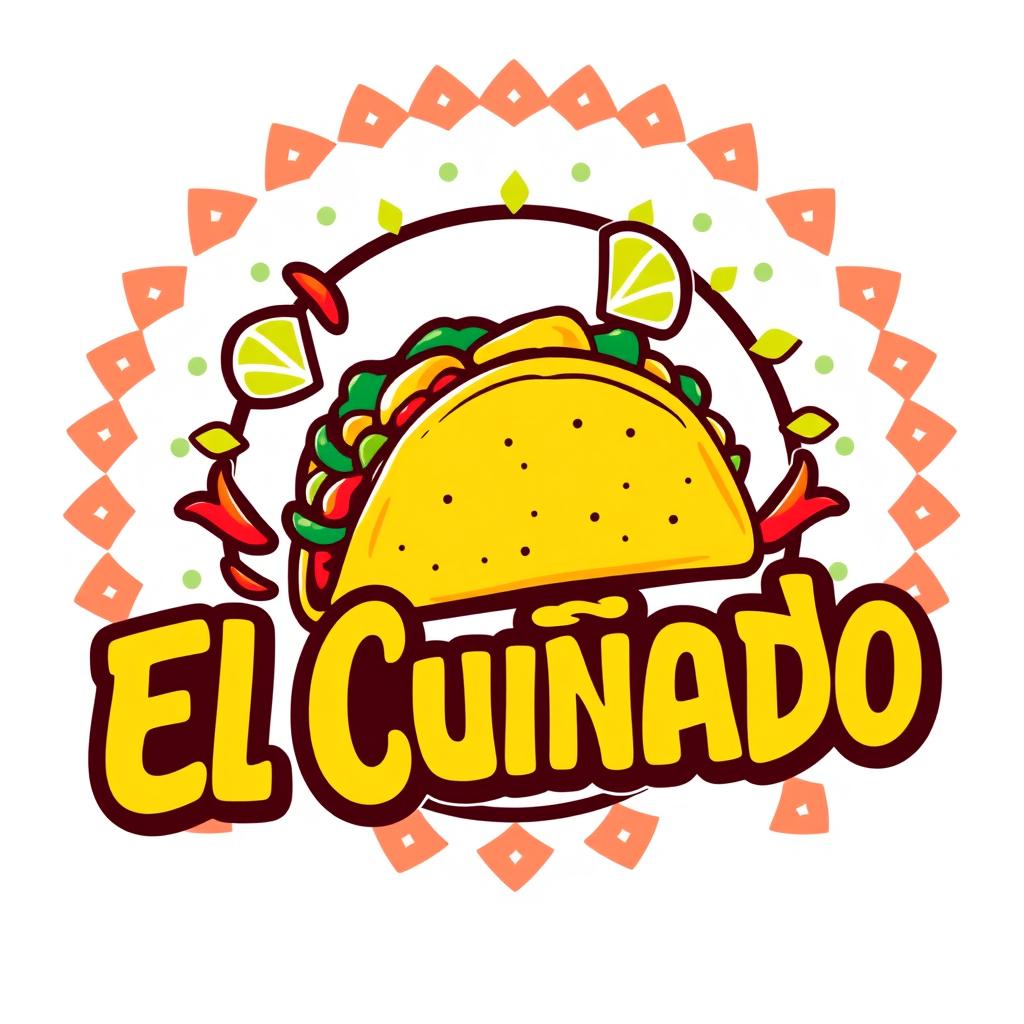 A vibrant and eye-catching logo for a taquería named 'El Cuñado'