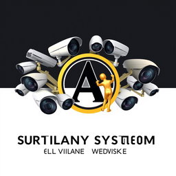 An advertising card for a surveillance systems installation workshop featuring a prominent logo with the letter 'A' in the center