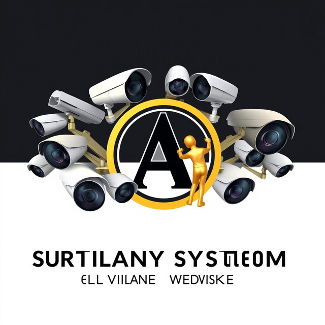 An advertising card for a surveillance systems installation workshop featuring a prominent logo with the letter 'A' in the center