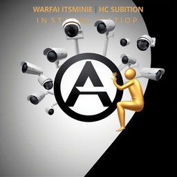 An advertising card for a surveillance systems installation workshop featuring a prominent logo with the letter 'A' in the center