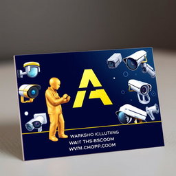 A sleek advertising card design for a surveillance systems installation workshop