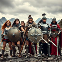 A fierce group of warrior women standing together in a battle-ready stance