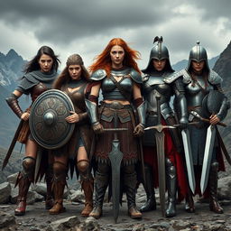 A fierce group of warrior women standing together in a battle-ready stance
