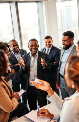 A visually compelling scene capturing the essence of professional leadership communication and emotional intelligence