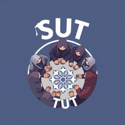 A logo design for a student channel featuring several male and female students wearing hijabs gathered around a table