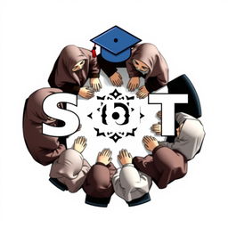 A logo design for a student channel featuring several male and female students wearing hijabs gathered around a table