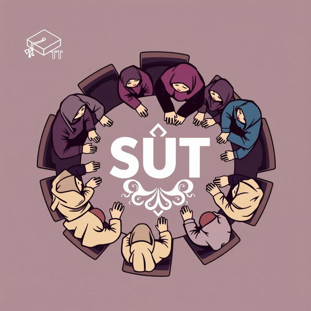 A logo design for a student channel, featuring several male and female students wearing hijabs sitting around a table