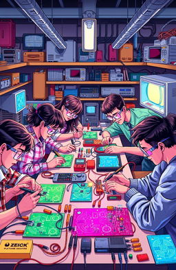 A detailed and colorful illustration showcasing the fundamental skills of electronics