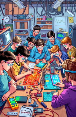 A detailed and colorful illustration showcasing the fundamental skills of electronics