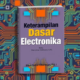 An eye-catching book cover design for a title 'Keterampilan Dasar Elektronika' with the subtitle 'Bonus Skema oleh Mas Umar Fathoni, S