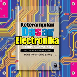 An eye-catching book cover design for a title 'Keterampilan Dasar Elektronika' with the subtitle 'Bonus Skema oleh Mas Umar Fathoni, S