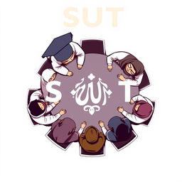 An updated logo design featuring several male and female students, including male students with hijabs, seated around a round table