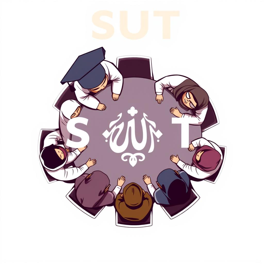 An updated logo design featuring several male and female students, including male students with hijabs, seated around a round table