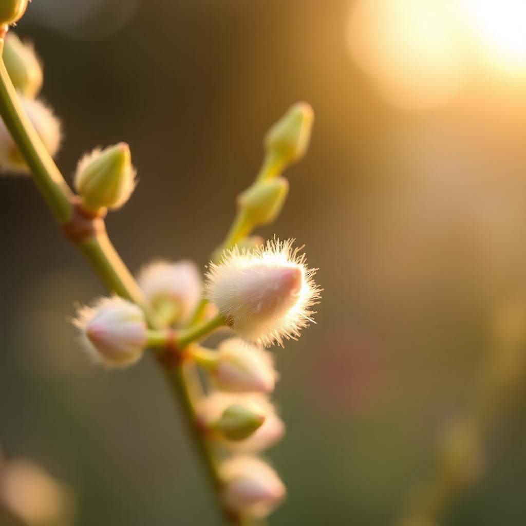 A close-up view of a beautiful flower, specifically a delicate and colorful pussy willow, with fluffy, soft catkins emerging from slender branches