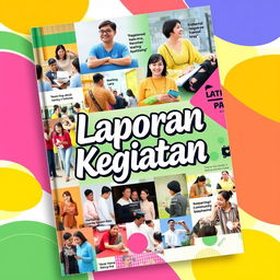 A vivid and engaging cover design for a report on activities, featuring a colorful collage of diverse events such as workshops, discussions, and community services