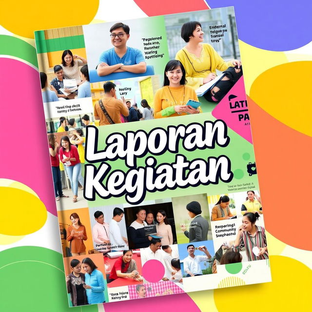 A vivid and engaging cover design for a report on activities, featuring a colorful collage of diverse events such as workshops, discussions, and community services