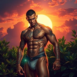 An artistic representation of a sleek, muscular male figure with a confident stance, highlighting the harmony of form and strength