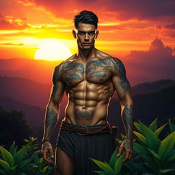 An artistic representation of a sleek, muscular male figure with a confident stance, highlighting the harmony of form and strength