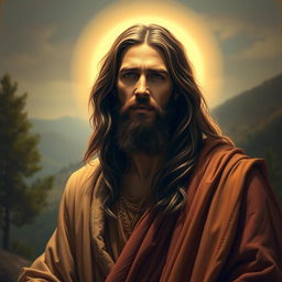A dramatic and artistic representation of Jesus Christ, depicted in a serene and reverent context