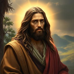 A dramatic and artistic representation of Jesus Christ, depicted in a serene and reverent context