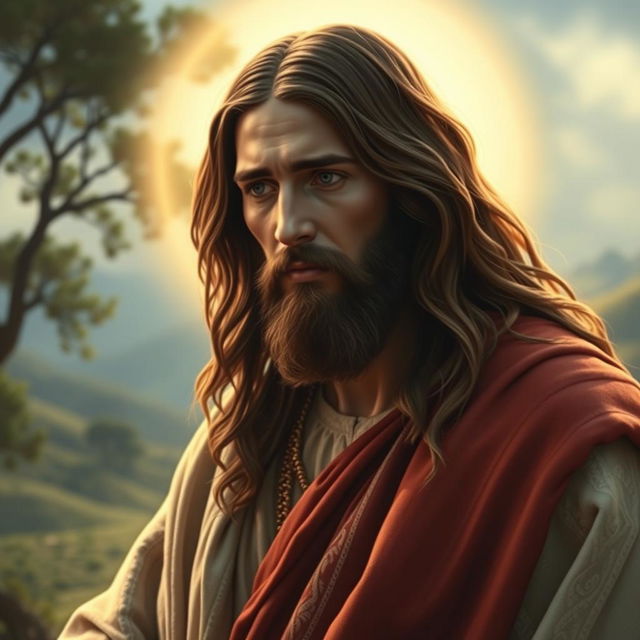 A dramatic and artistic representation of Jesus Christ, depicted in a serene and reverent context