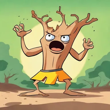 In the cartoon, the character ate a large achira root and suddenly turned into a superhuman.