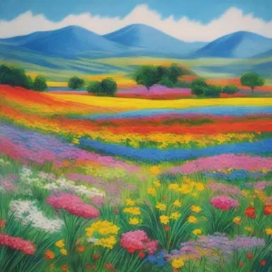 The painting depicted a beautiful field of achira plants with vibrant flowers.