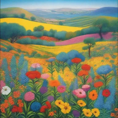 The painting depicted a beautiful field of achira plants with vibrant flowers.