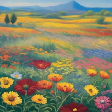 The painting depicted a beautiful field of achira plants with vibrant flowers.