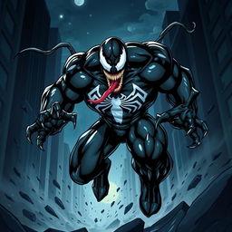 A dynamic and visually striking illustration of Venom, the iconic Marvel anti-hero