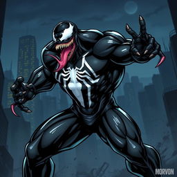 A dynamic and visually striking illustration of Venom, the iconic Marvel anti-hero