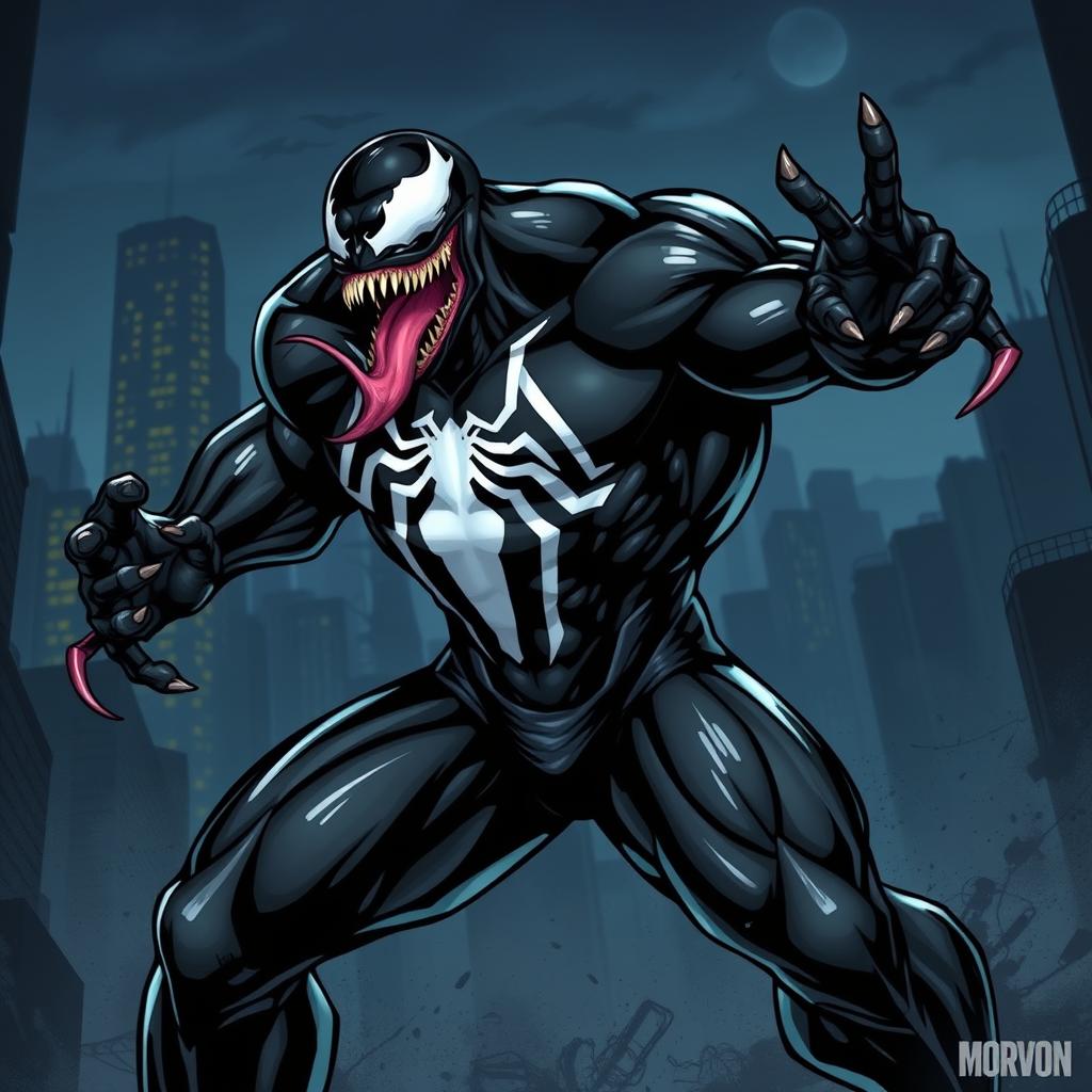 A dynamic and visually striking illustration of Venom, the iconic Marvel anti-hero