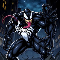 A dynamic and visually striking illustration of Venom, the iconic Marvel anti-hero