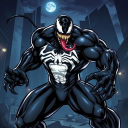 A dynamic and visually striking illustration of Venom, the iconic Marvel anti-hero