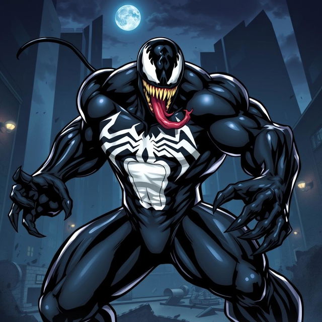 A dynamic and visually striking illustration of Venom, the iconic Marvel anti-hero