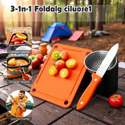 A 3-in-1 foldable camping utensil set showcasing innovative features