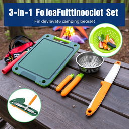 A 3-in-1 foldable camping utensil set showcasing innovative features