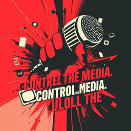 A powerful and visually striking poster design encapsulating the theme 'Whoever controls the media, controls the culture